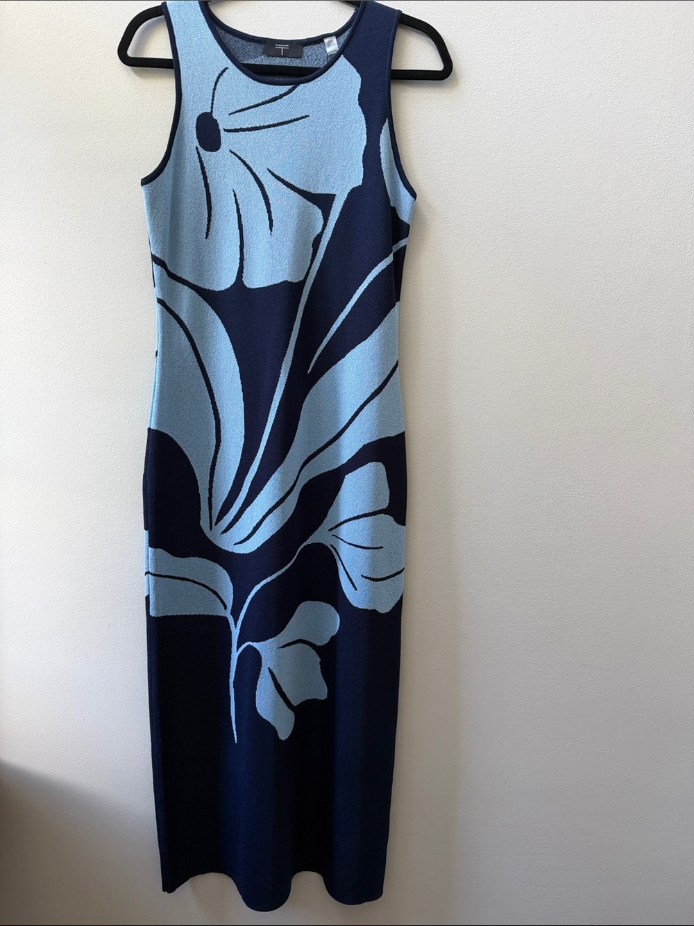 Tahari Floral Knit Maxi Dress - Light Blue & Navy
